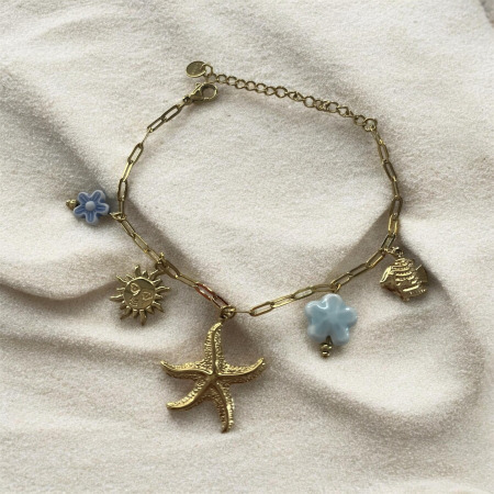 Bracelet acier inoxydable breloques mer – étoile de mer & coquillage